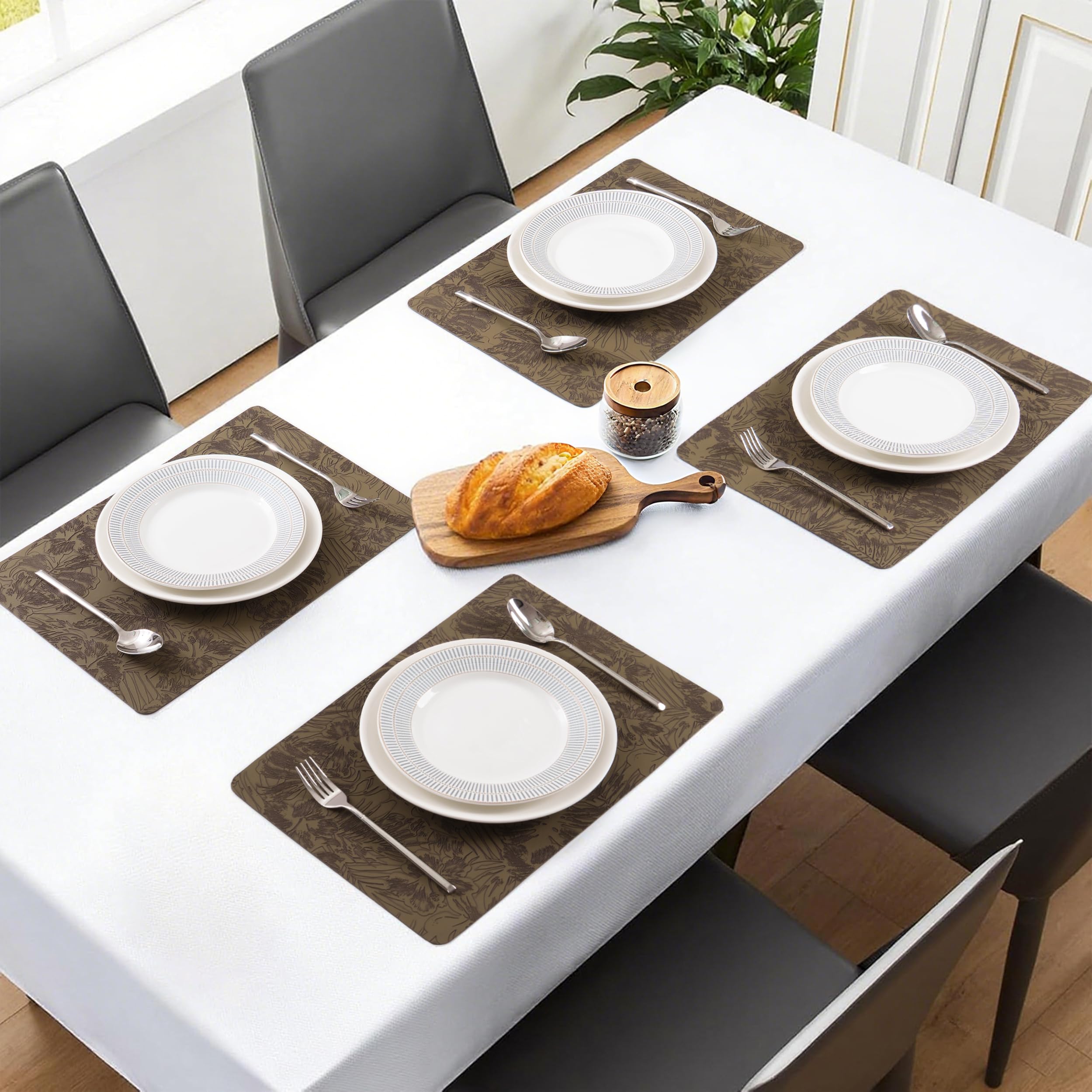 POLYTE Indoor/Outdoor Washable Embossed Vinyl Faux Leather Table Dining Placemats, Set of 4 - Image 6