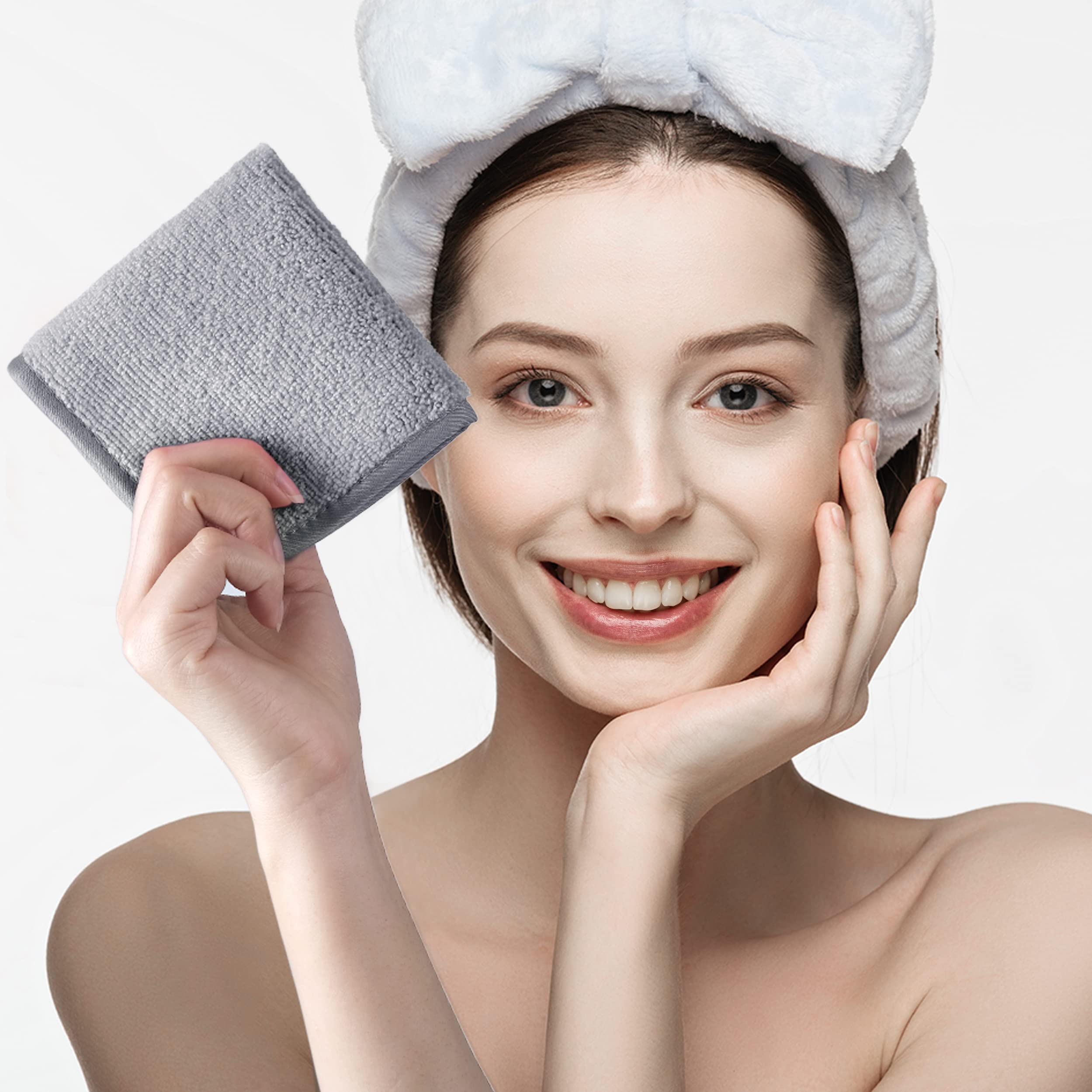 Polyte Premium Hypoallergenic Microfiber Makeup Remover and Facial Cleansing Cloth, 8 x 8 in, 6 Pack (Gray,White) - Image 7