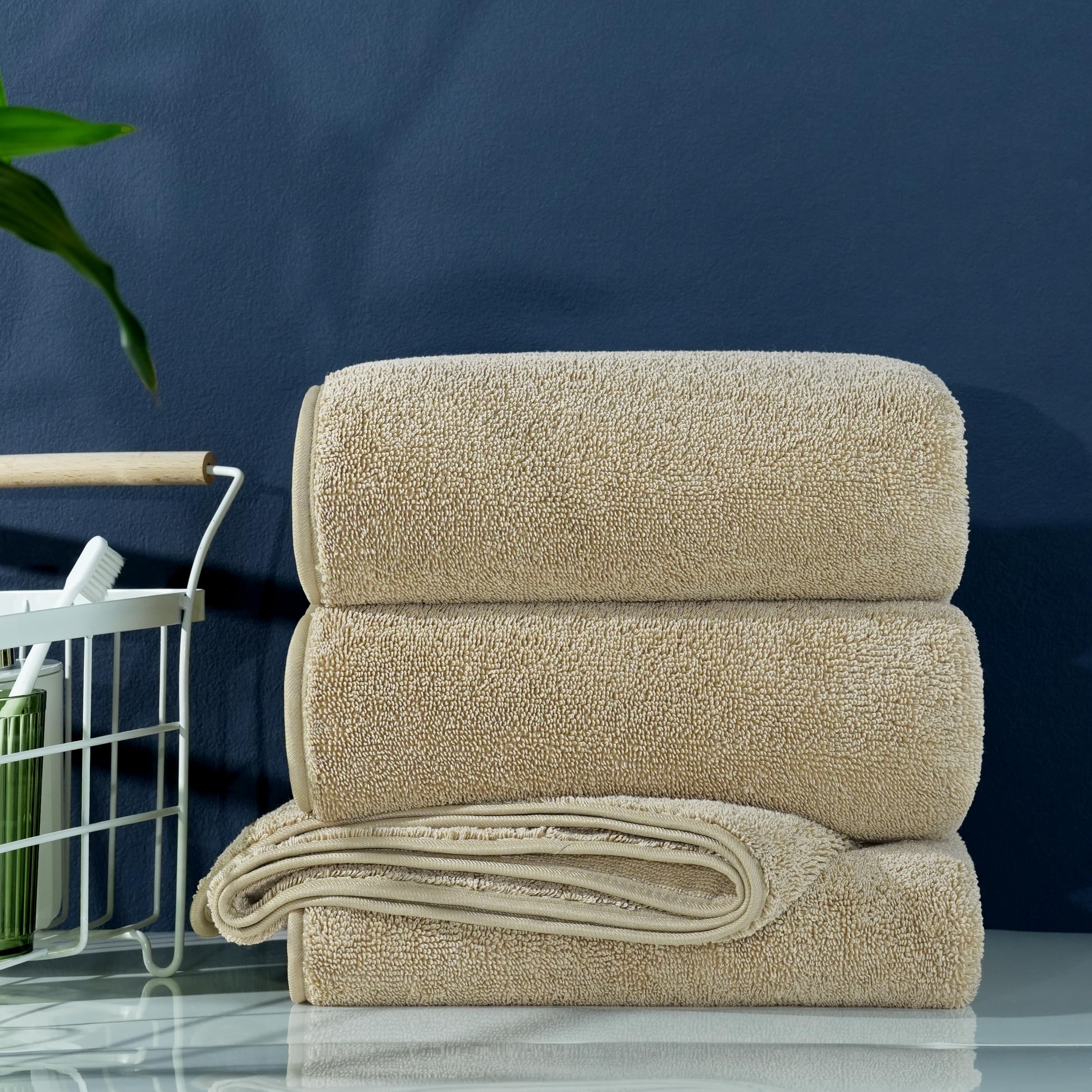 POLYTE Ring Spun Microfiber Oversize Quick Dry Lint Free Bath Towel, 60 x 30 in, Pack of 2 (Beige) - Image 5