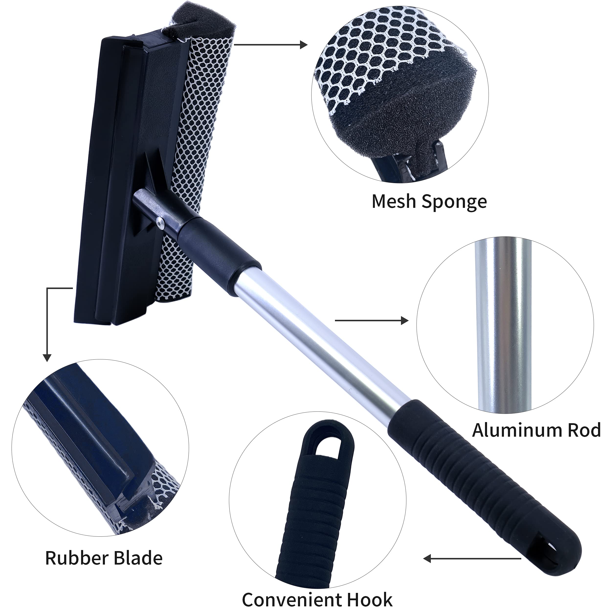 Polyte Window Squeegee for Car Windshields and Window Cleaning Tool, Extendable Aluminum Handle 14-20 in. (Black) - Image 3